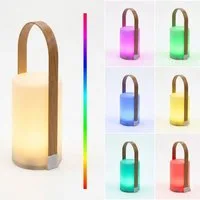 Spetebo LED Tischleuchte Outdoor Deko Leuchte, 2 Leuchtmodi, LED fest integriert, warmweiß, Farbwechsel, Tischlampe batteriebetrieben mit Griff in Holzoptik