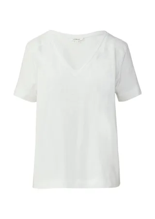 s.Oliver Red Label - T-Shirt aus Flammgarn mit V-Ausschnitt weiß - Gr. - 36