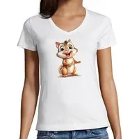 MyDesign24 T-Shirt Damen Wildtier Print Shirt - Baby Eichhörnchen V-Ausschnitt Baumwollshirt mit Aufdruck Slim Fit i262