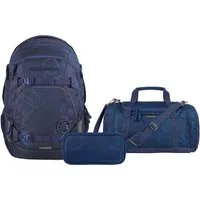 coocazoo Schulranzen Schulrucksack-Set MATE Blue Motion 3-teilig (Rucksack, Mäppchen, Sporttasche), ergonomisch, reflektiert, Körpergröße: 135 - 180 cm