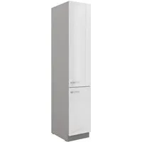 Küchen-Preisbombe Hochschrank 40 cm Küche Bianca Weiß Hochglanz + Grau Küchenzeile Küchenblock