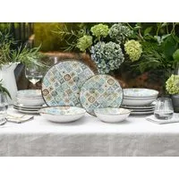 CreaTable Teller-Set Mosaik, Service 16-tlg. (16-tlg), 4 Personen, Steinzeug, Teller Set, Edles Tellerset, Vollflächig dekorierte Teller und Farben