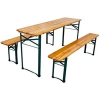 PROREGAL® Bierzeltgarnitur Bistrotisch 3-teilig mit 1x Tisch & 2x Bierbänke für 6 Personen, Bierzeltgarnitur Set mit Schirmhalterung und Bodenschoner