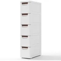 COSTWAY Beistellwagen, Nischenschrank schmal, mit 5 Schubladen & Rollen, weiß