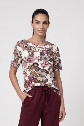 monari - T-Shirt mit Blumenmuster antique white gemustert - Gr. - 44