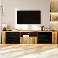 Merax Lowboard mit LED-Beleuchtung, Fernsehtisch mit Holzoptik (180 L x 40 B x 51 H cm, 1 St), TV-Schrank mit 2 Türen, 1 Schublade, offenen Ablage & Kabelmanagement