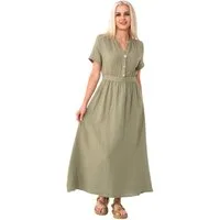 WENOR Sommerkleid Musselin Boho Kleid mit Knopfleiste & Taillenband, Freizeitkleid (1-tlg) Vorn mit Holzknöpfen, Bindegürtel an der Taille
