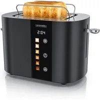 Arendo Toaster 2-Scheiben Kurzschlitz Edelstahl, Touch, Restzeit Bräunungsgradanzeige, 2 Schlitze, für 2 Scheiben, 800 W, Brötchenaufsatz, Wärmeisoliert, Toast-Symbole für Bräunungsgradauswahl