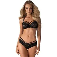 Obsessive Set: Bügel-BH 2-teiliges Dessous-Set: BH und Slip aus Spitze - schwarz (2-tlg) transparent