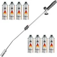 Mianova Unkrautbrenner Unkrautvernichter Gasbrenner Kohle Grillanzünder + 8x Gaskartuschen, 1300 °C maximal, (Unkrautreiniger Unkrautvernichter Abflammgerät Flammspritzpistole Gasbrenner Bunsenbrenner Lötbrenner Lötlampe), Temperatur bis zu 1300 ° C 