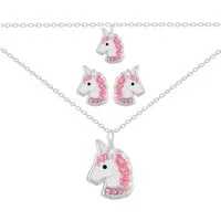 ALEXANDER YORK Schmuckset EINHORN Kristall pink, 5-tlg. (Kette mit Anhänger, Ohrstecker, Armband), 925 Sterling Silber