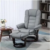 HOMCOM Relaxsessel mit Hocker 360°Drehbarer Fernsehsessel mit Liegefunktion (TV-Sessel, 1-St., Ruhesessel), bis 130 kg belastbar für Wohnzimmer Kunstleder, Grau