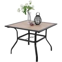 PHI VILLA Gartentisch (E-Beschichtung Metall 94×94×71cm, Holzähnlicher Quadratische Braun), Wetterfest Outdoor Garten Tisch Terrassentisch Balkontisch