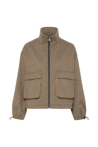 ICHI - Jacke mit Hahnentrittmuster braun - Gr. - 36