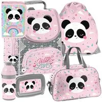 PASO Schulrucksack Mega-Set Panda Schulset 6-tlg. (Schulranzen + Turnbeutel + Federmäppchen + Lunchbox + Trinkflasche + Sporttasche, 6-tlg)