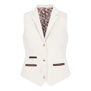 Cremefarbene Tailored Fit Weste aus Wollmischung und Tweed für Damen