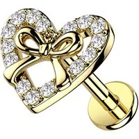 Taffstyle Piercing-Set Tragus Conch Piercing flach Kristall Herz Schleife Gold 6mm (Ohr Lobe Daith Conch Orbital Snug Ohrring Piercing Helix Rook), Ohrstecker Ohr Helix Innengewinde Ohrpiercing Cartilage Knorpel Tragus
