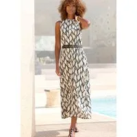 LASCANA Jerseykleid mit Alloverdruck und Gummizug in der Taille Jerseykleid, Midikleid, hochgeschlossen, sommerlich-elegant