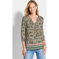 GOLDNER Print-Shirt Jerseyshirt mit floralem Design Cityshirt mit Rundhalsausschnitt, V-Fortsatz und 3/4-Arm