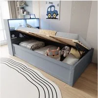Merax Daybett 90x200cm mit LED-Lichtleiste und USB-Steckdose (1 tlg), Schlafsofa Kinderbett mit hydraulischem Stauraum und Ablagefächern