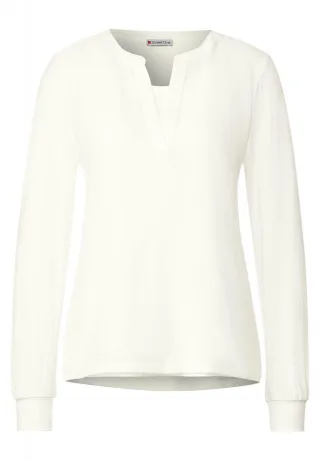 Street One - Chiffon Langarmshirt weiß - Gr. - 38