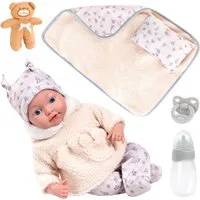 Bayer Babypuppe Reborn 38 cm Set beige, sieht aus wie ein echtes Baby