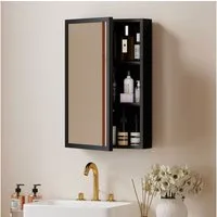 Kleankin Spiegelschrank Wand-Medizinschrank mit Spiegel, mit Ablageflächen (Hängeschrank, 1-St., Badezimmerschrank) für Badezimmer, Schwarz