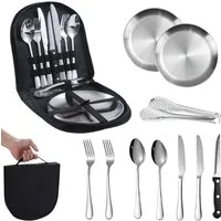 Toomoke Besteck-Set Camping Besteck Set für 2 Personen, 10 Teilig Edelstahl Besteckset, Messer, Gabel, Löffel, Reisebesteck für Camping Picknick BBQ Outdoor