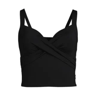Kurzes Tankinitop mit V-Ausschnitt, Damen,  Schwarz, Elasthan/Nylon-Mischung, by Lands' End