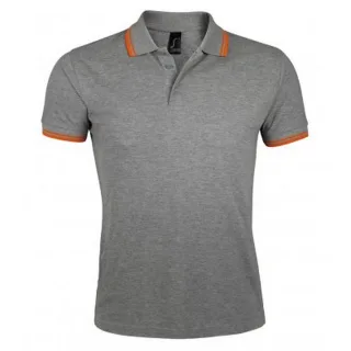 SOLS Herren Pasadena Tipped Kurzarm Pique Polo (Grau meliert/Orange)
