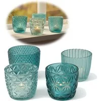 LS-LebenStil Teelichthalter 4´er Set Teelichtgläser Retro Türkis 7cm Glas Windlicht (4´er Set Kristall Ornament Windlicht für Teelichter, 4 St., Halter Kerzenständer Tischdeko Kerzenhalter Gläser für Teelichter), 7x7cm, 4´er Set Kristall Ornament Win