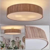 hofstein Deckenleuchte Deckenlampe aus Metall/Schilfgras/Kunststoff in Nickel-matt/Braun/Weiß, ohne Leuchtmittel, runde Deckenleuchte im modernen Boho-Design (60 cm), E27