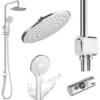 Laakfeld Duschsystem ohne Armatur Edelstahl rostfrei mit Druckknopf ohne Armatur, Überkopfbrauseset - Regendusche mit Wandhalterung Komplettset