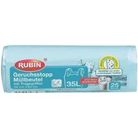 RUBIN Müllbeutel, 25 Stück/Rolle, mit Tragegriff, 35 Liter, blau-transparent