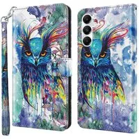 CLM-Tech Handytasche für Samsung Galaxy A57 5G Hülle aus PU-Leder Klapphülle (Eule bunt, 1-tlg., Flip Case), Magnetverschluss, Standfunktion und Kartenfächer