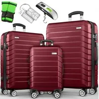 tillvex Trolleyset tillvex® Reisekoffer Set Koffer Hartschale Trolley Kofferset Tasche, (TSA Schloss Rollkoffer S-M-L-XL, 3 tlg., 4 Rollen Trolley Gepäck Koffer), Reisekoffer Set 3-TLG. + Gepäckwaage, 6X Gurte & 3X Anhänger Kofferset