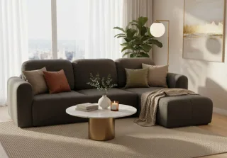 Ecksofa mit Schlaffunktion BRUSK Sofa in Stoff Kronos Dunkelgrau Ottomane Rechts