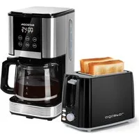 Aigostar Frühstücks-Set 1,5L Filterkaffeemaschine Edelstahl 1000W/ 2-Scheiben Toaster, Programmierbar 24h, Tropf-Stopp, AutoClean, Warmhaltefunktion
