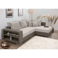 COLLECTION AB Ecksofa John L-Form, B: 226 cm, Bettfunktion, Bettkasten, Regalelement, Licht & 2 Zierkissen