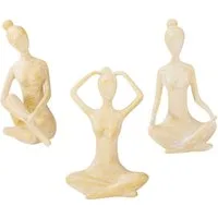 Levandeo® Dekofigur, 3er Set Yoga Deko Frau Figur Beige Dekofigur Yogapose Geschenk