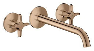 Hansgrohe 3-Loch Waschtischarmatur AXOR One Unterputz Wandm. 220mm Kreuzgriff polished red gold, 48 48140300