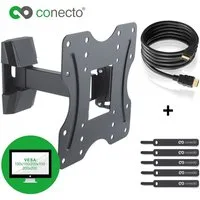 conecto TV-Wandhalterung TV Wandhalter für LCD LED Fernseher & Monitor, (bis 42 Zoll, inklusive HDMI-Kabel und Klett-Kabelbinder, neigbar, schwenkbar)