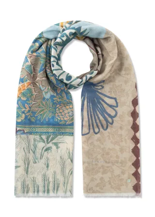 Schal aus hochwertiger Baumwollmischung mit Mustermix und Palmenmotiv beige - Gr. - one size