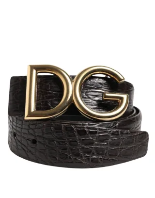 Dolce & Gabbana Schwarzer Exotischer Leder-Gürtel mit DG-Logo-Schnalle