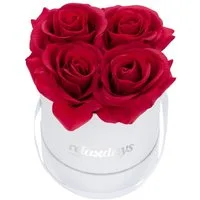 relaxdays Papierblumen Weiße Rosenbox rund 4 Rosen, rot