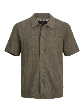 JACK&JONES - JPRBLAPALMER KNIT BUTTON THROUGH POLO SS Morel - Gr. - XL