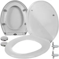 Ruhhy WC-Sitz Universal WC-Sitz Soft-Close, abnehmbar, PP, Edelstahlscharnier, Weiß. (Universeller Toilettensitz mit Absenkautomatik und Schnellverschluss., WC-Sitz Soft-Close, abnehmbar, inklusive Edelstahlscharniere), Soft-Close, abnehmbar, univers