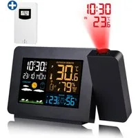 Forrlite, Wetterstation Funk mit Außensensor Wetterstation (mit Wettervorhersage, Innen und Außen Temperatur / Luftfeuchte, Farbdisplay, Wecker mit Schlummerfunktion, für Zuhause Büro Hausgarten)