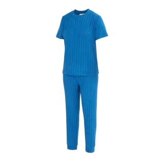 Miso - Schlafanzug für Damen, Baumwollmischung, kurzärmlig (Blau)