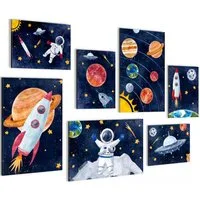 Novart Wandbild Rakete Blau Bunt Kinderzimmer